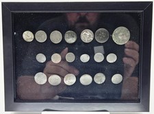 18th Century Colonial Button Shadowbox 19pc Total 7 with Hand Designs 12 Plain picture