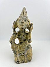Vintage Mexican Folk Art Shaman Figure Stone Carving Aztec Mayan Revival 5.4” picture