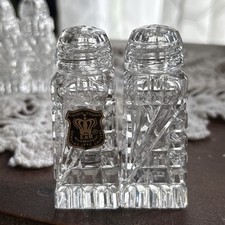 Vintage Salt And Pepper Shakers E & R Golden Crown Hand Cut Lead Crystal 3.5