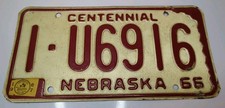 Vintage Original 1967 NEBRASKA Centennial License Plate I-U6916 Red White picture