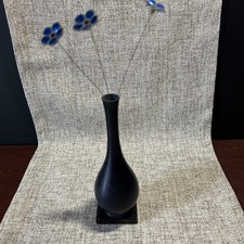 Japanese Style Slender Teardrop Form Minimalist Bronze Vase,Base & Metal Flowers picture