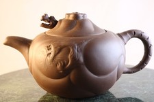 Vintage Chinese Stoneware Teapot Articulated Dragon Head Lid Grip 玉五 Yù Wǔ picture