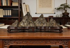 #10756.beautiful chinese Suiseki Bonsai green mountain stone--Misty Range picture