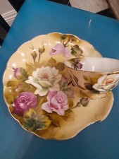 Victorian Lefton China Snack Plate With Tea Cup Hand Painted Vintage picture