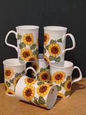 Vintage Hitkari Potteries Bone China Sunflower Mugs - Set of 4 - Made in India picture