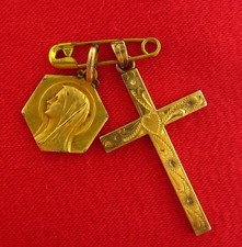 VINTAGE HAYWARD CROSS PENDANT HEART DESIGN  1/20 12K GF & MARY LOURDES MEDAL picture