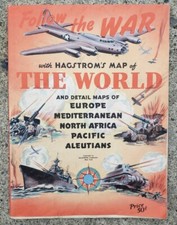 1943 FOLLOW THE WAR WWII HAGSTROM'S MAP OF THE WORLD FOLDOUT picture