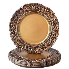 Antique Gold Charger Plates, 13 Inch Dinner Plate Chargers Round Server Ware.... picture