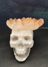 Orange Tone Clear Quartz Cluster Crown Skull Hand Carved Crystal 1lb 8oz picture
