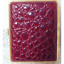 Tsubota Pearl Cigarette Case Tobacco Case for 20 Cigarettes Enamel Leather Red picture