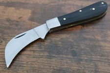 Mini Hawkbill Pocket Knife Wood Handle Vintage Style OG Small 3 Inches Black picture