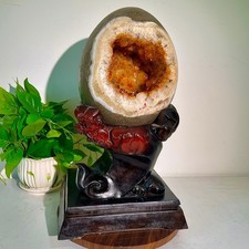 30.42LB High quality rare yellow crystal dragon egg cave crystal decoration+base picture
