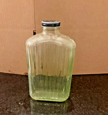 Vintage Green Depression Glass Refrigerator Water Bottle 9” Lid UV Reactive picture