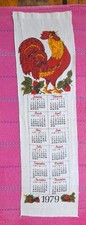 VINTAGE CALENDAR 1979 Tea Towel Linen Cloth. Rooster. 8