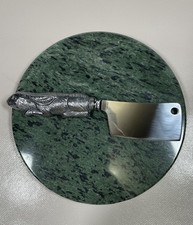 Vintage 1988 Arthur Court Marble Cheese Cutting Board And Rabbit Meat Cleaver picture