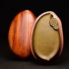 She Ink Stone, Old Pit Eel Yellow, Hand-Carved Lotus Calligraphy Inkstone picture