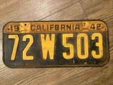 Vintage 1941 California License Plate with 1942 Tin Tab Tag Topper USA picture
