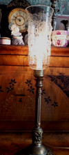 Antique Oscar Bach Bronze Like Electric Candle Lamp with Fostoria Etched shade picture