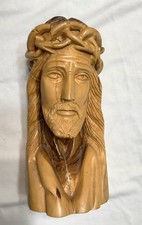 Jesus Christ Head Olive Wood Holy Land Jerusalem Christian 9” Handmade Statue picture