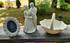 3 LENOX Wedding Promises BRIDE & GROOM Cake Topper OVAL FRAME Sans Souci Basket picture