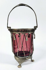 Grand Victorian Chelsea Purple Plum Glass Candle Lantern Basket  picture