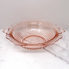 Vintage Anchor Hocking Mayfair Pink Handled Round Vegetable Serving Bowl (1930s) picture