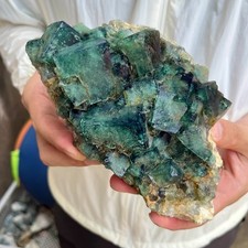 2.9LB NATURAL Green Cube FLUORITE Quartz Crystal Cluster Mineral Specimen picture