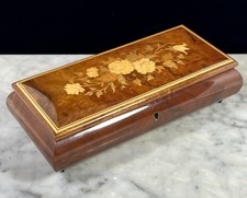 Vintage Italian Burl Wood marquetry Musical Jewelry Box Sorrento Plays 11” picture