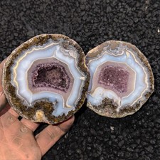 Killer Banded Amethyst Geode Las Choyas Coconut Geode Rare Top Shelf Pair Mexico picture