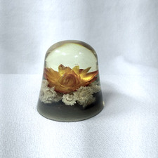 Vintage Groovy 70s Yellow Earth Handcrafted Lucite Paperweight Dried Flowers MCM picture
