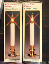 2x vintage new old stock Brass Electric Candle Lamps w/ Boxes, Corded Switch picture