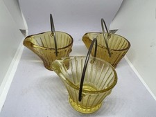 Vintage Amber Glass Ashtray Coal Scuttle with Moveable Wire Handle Lot Of 3 picture