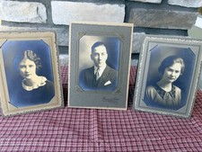 Antique 1920s Black & White Portrait Set 3 Haunting Family Man Woman Photo MCM picture