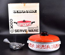NEW VTG Debonaire Porcelain Clad Steel Cookware Red Floral 10