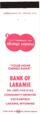 Bank of Laramie Laramie WY Vintage Matchbook 1970s Master Charge Card picture