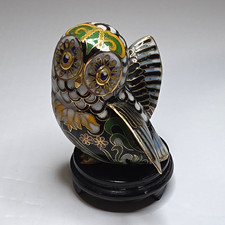 House of Faberge Franklin Mint Muscany Owl Cloisonne 22K Gold Figurine Vintage picture