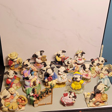 Lot of 18 Moo Moo Cow Figurines Vintage Collectible Cows Assorted Themes HTF picture