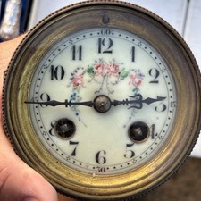 19thC French Signed 8 Day Striking 2 Barrel Clock Movement Painted Enamel Face picture