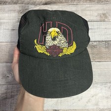Harley Davidson Snapback Black Vintage 80s Motorcycle Biker Eagle Hat picture