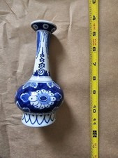 Vintage 1978 Royal Delft Blue & White Garlic Mouth Vase Hand Painted De Porceley picture
