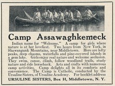Magazine Ad - 1923 - Camp Assawaghkemeck for Girls - Middletown, NY picture