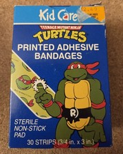 1991 FULL BOX of 30 Kid Care Teenage Mutant Ninja Turtles Printed Bandaids picture