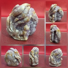 2.18LB Natural Amethyst Geode Nine Tail Fox Hand Carved Quartz Crystal Healing picture