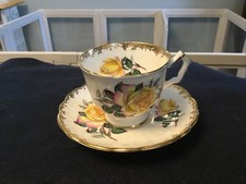 Aynsley Fine Bone China Teacup & Saucer -Yellow Floral Cup w Gold Trim -ENGLAND picture