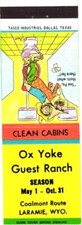 Ox Yoke Guest Ranch Laramie WY Vintage Matchbook Cover 1970s Cowboy picture