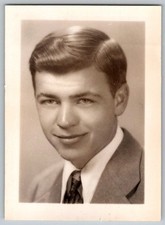 Vtg B&W Snapshot Handsome Young Man Suit Tie Portrait Studio Photo 1948 picture
