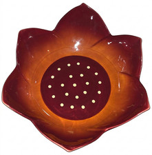 Russ Berrie Bonnie Lynn 11” Floral Ceramic Bowl Red Orange Petal Design picture
