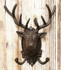 Ebros Cast Iron Rustic Stag Deer Antlers Wall Double Hooks Decor Plaque 10.5