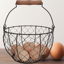 Farmhouse Wire Egg Basket for Gathering Fresh Eggs with Handle, round Metal Egg picture