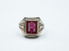 Vtg Brotherhood Of Locomotive Engineers Railroad 10k White Gold Ring Ruby. RARE picture